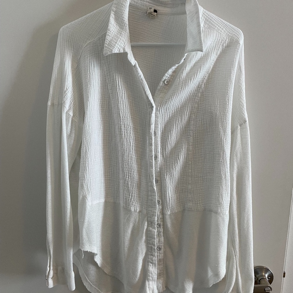 Free People White Button Up Blouse